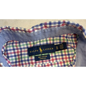 Ralph Lauren Pink Green Blue Plaid ss mens shirt XL TG casual preppy golf EUC